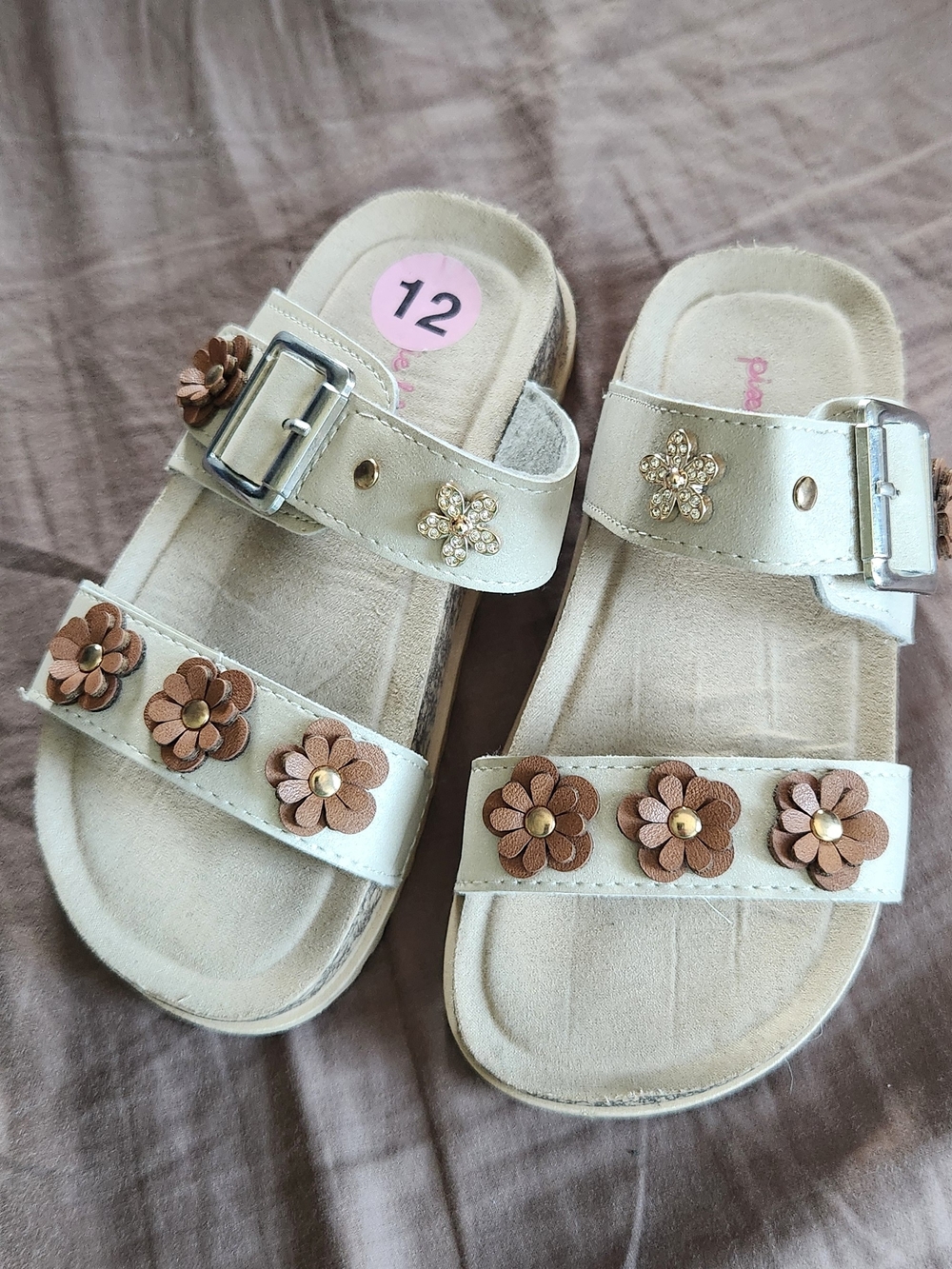 Kids Cream Floral Strap Slide Sandals